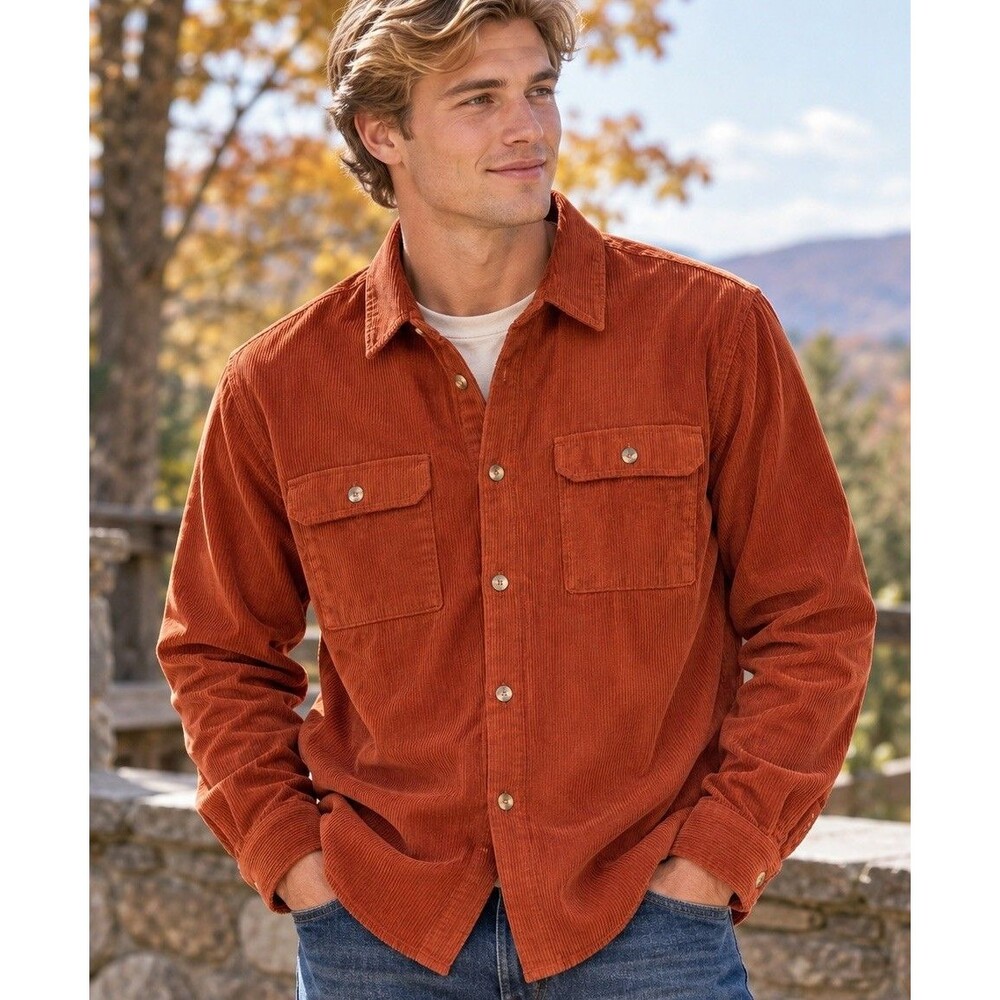 Gap Men's Corduroy LongSleeve Size 2XL Shirt ChestButton Russet Pockets Collared